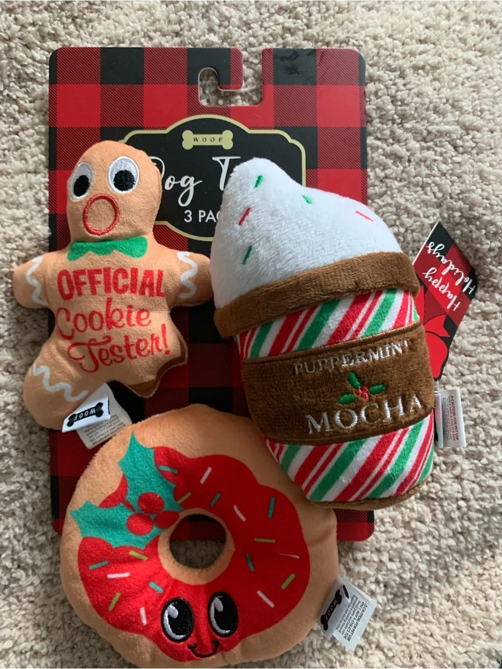 Holiday Plush Dog Toy Trio - Gingerbread, Peppermint Mocha & Donut